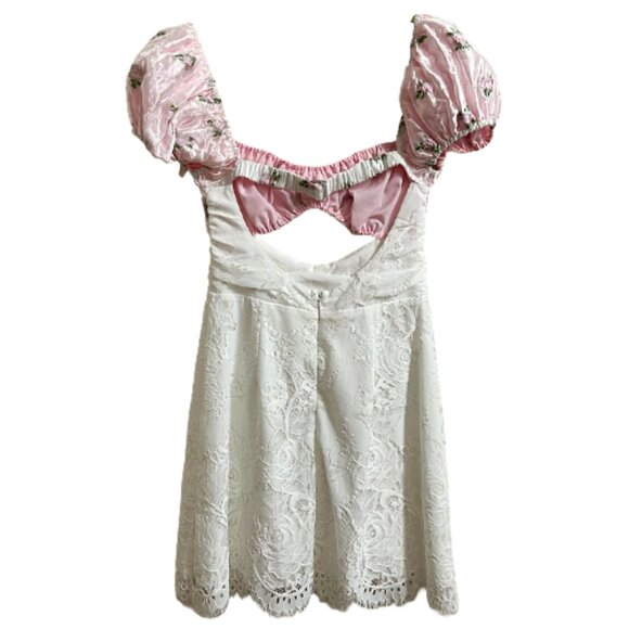 For Love & Lemons London Mini Dress Pink White Lace Size S Romantic Party - Picture 3 of 13